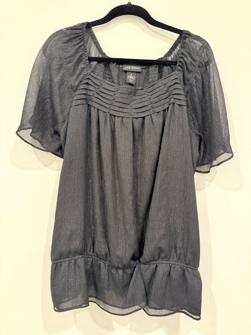 Lane Bryant Black Sheer Pintuck Peasant Top